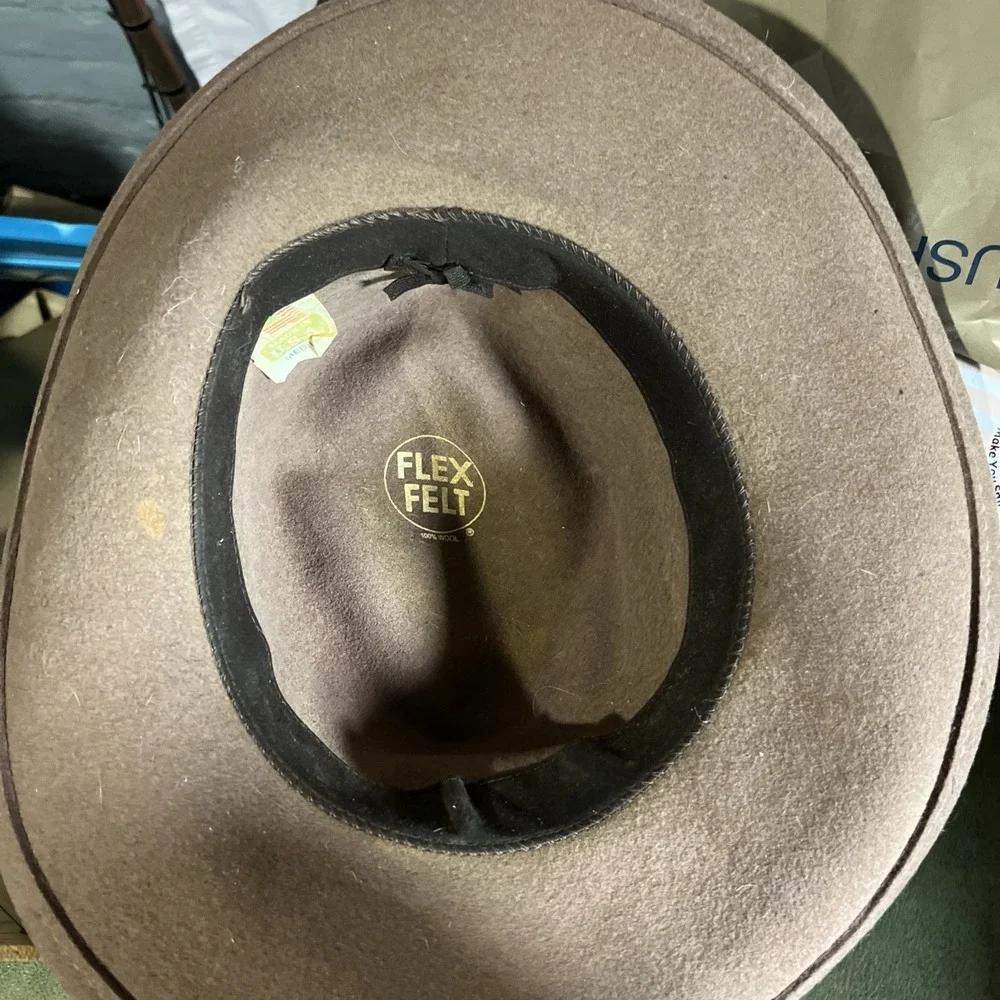 Vintage Flex Felt Fedora Hat 100% Wool Size M Made in USA Brown Banded
